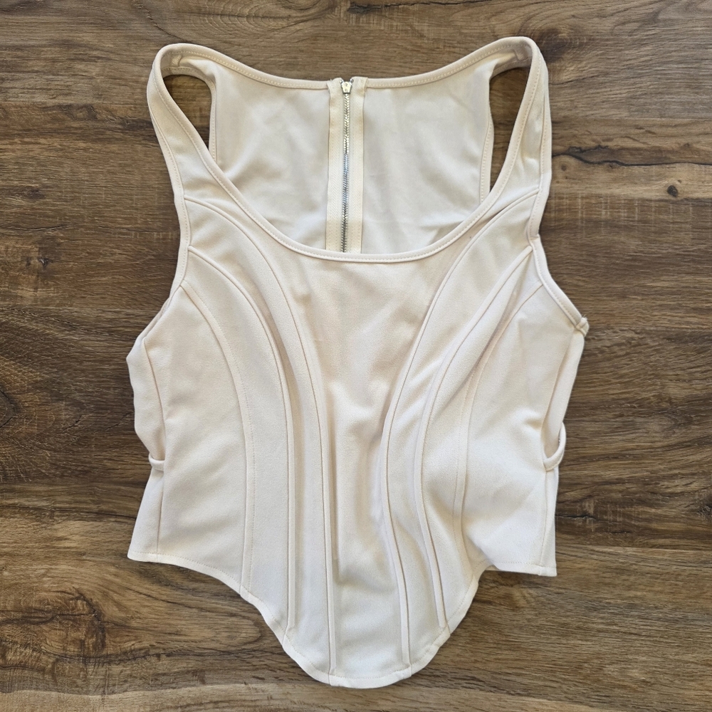 Micas Beige Zipper Up Corset Waist Tank Crop Top Size Medium